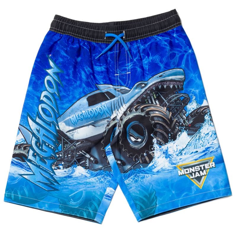Monster Jam Maximum Destruction Megalodon Grave Digger El Toro Loco Swim Trunks Bathing Suit Little Kid