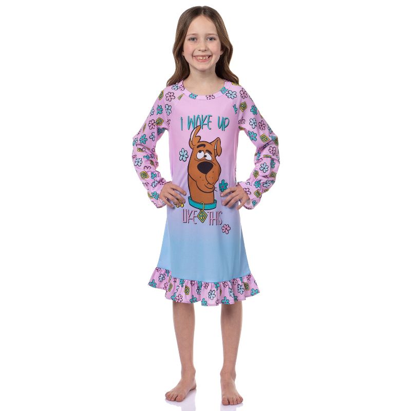 Scooby-Doo Girls' I Woke Up Like This Flower Sleep Pajama Dress Nightgown Purple