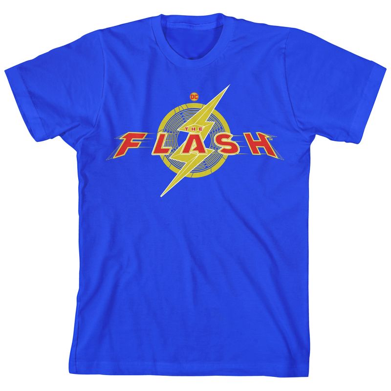 تي شيرت أزرق ملكي للأولاد بشعار فيلم The Flash باللونين الأصفر والأحمر