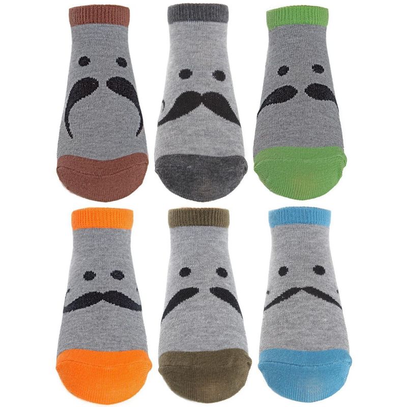 Memoi Boys' 6 Pair Pack Mustache Mood Low Cut Socks