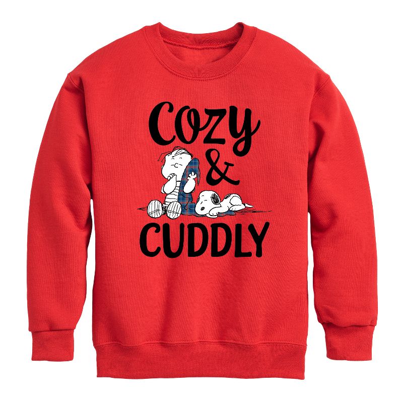 Boys' - Peanuts - Snoopy and Linus Cozy And Cuddly Graphic Long Sleeve Fleece Sweatshirt