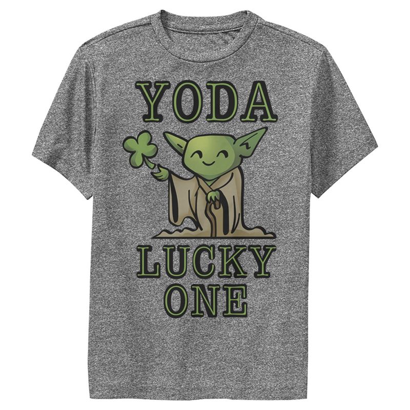 Boy's Star Wars St. Patrick's Day Cartoon Yoda Lucky One Performance Tee