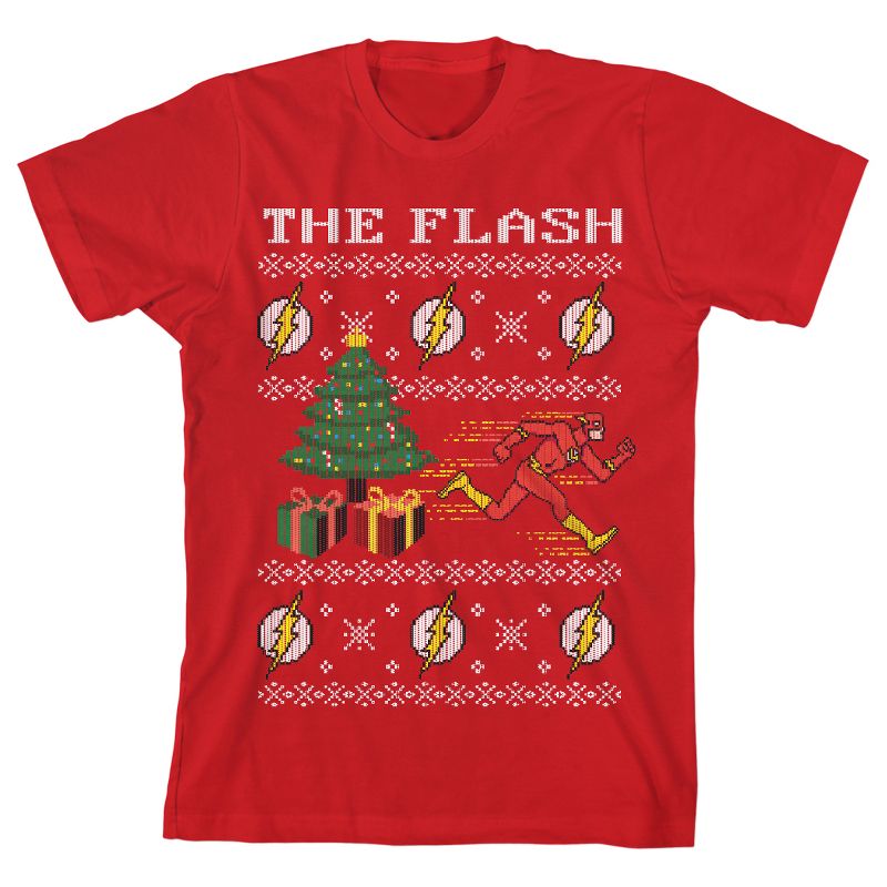 تي شيرت أحمر للشباب من The Flash Christmas Graphic