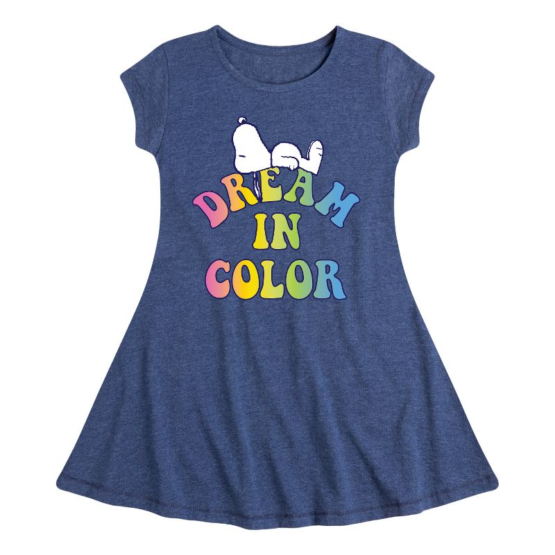 Girls' - Peanuts - Dream In Color Fit & Flair Cap Sleeve Dress