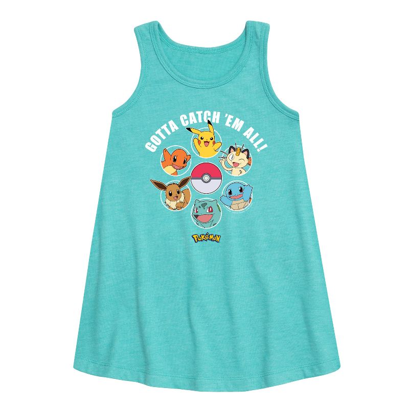 فستان بناتي بدون أكمام بتصميم جرافيكي من بوكيمون - Gotta Catch Em All