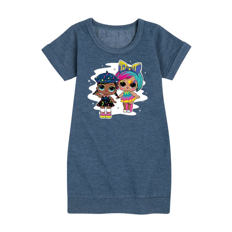 فستان صوف بأكمام قصيرة برسومات Drip Drop للبنات - مفاجأة LOL!