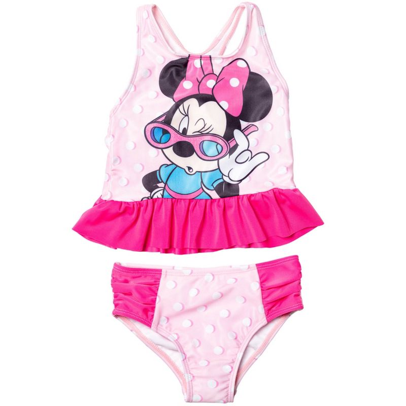 Disney Minnie Mouse Girls UPF 50+ Tankini Top and Bikini Bottom Swim Set Little Kid to Big Kid