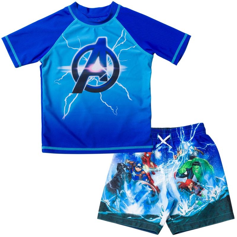 Marvel UPF 50+ Raglan Rash Guard and Swim Trunks Outfit Set
