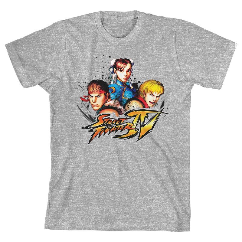 تيشيرت رياضي رمادي فاتح للأولاد من Street Fighter 4 لريو، تشون لي، وكين
