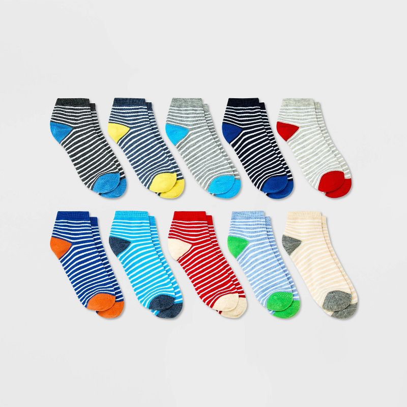 Boys' 10pk Lightweight Striped Ankle Socks - Cat & Jack™