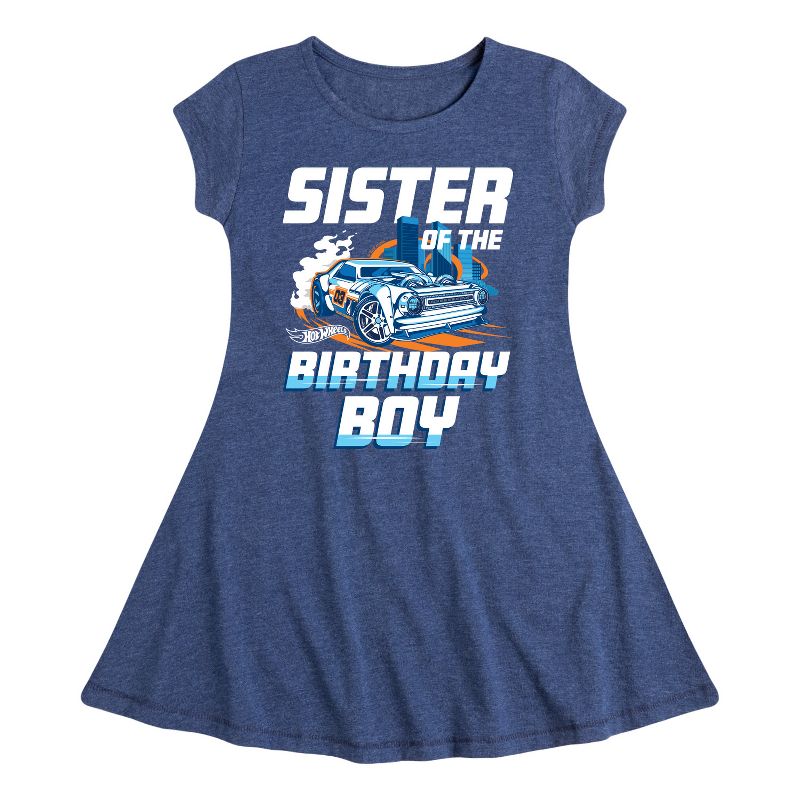 Girls' - Hot Wheels - Sister Of Birthday Boy Fit & Flair Cap Sleeve Dress