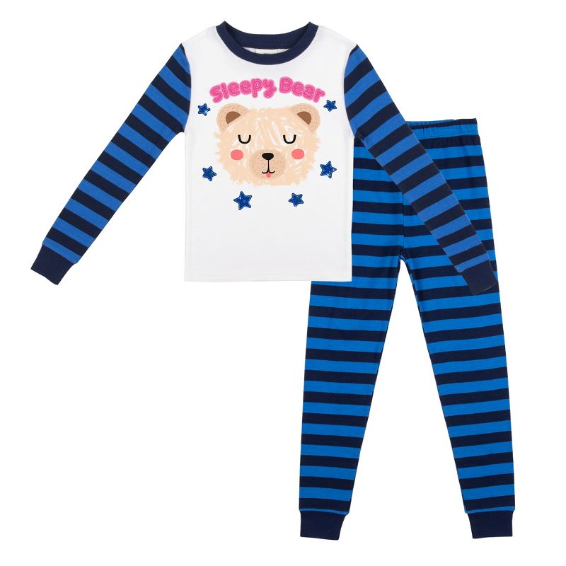 Sleepy Bear Youth Girls Blue & Black Striped Long Sleeve Shirt & Sleep Pants Set