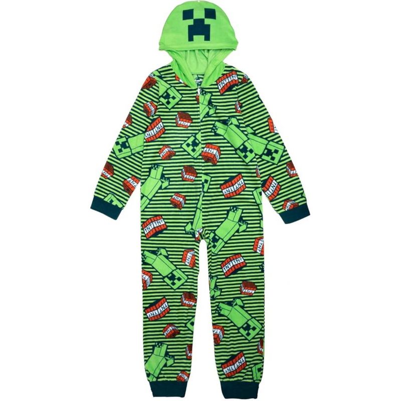 Minecraft Little/Big Boys' One-Piece Hooded Union Suit Pajamas