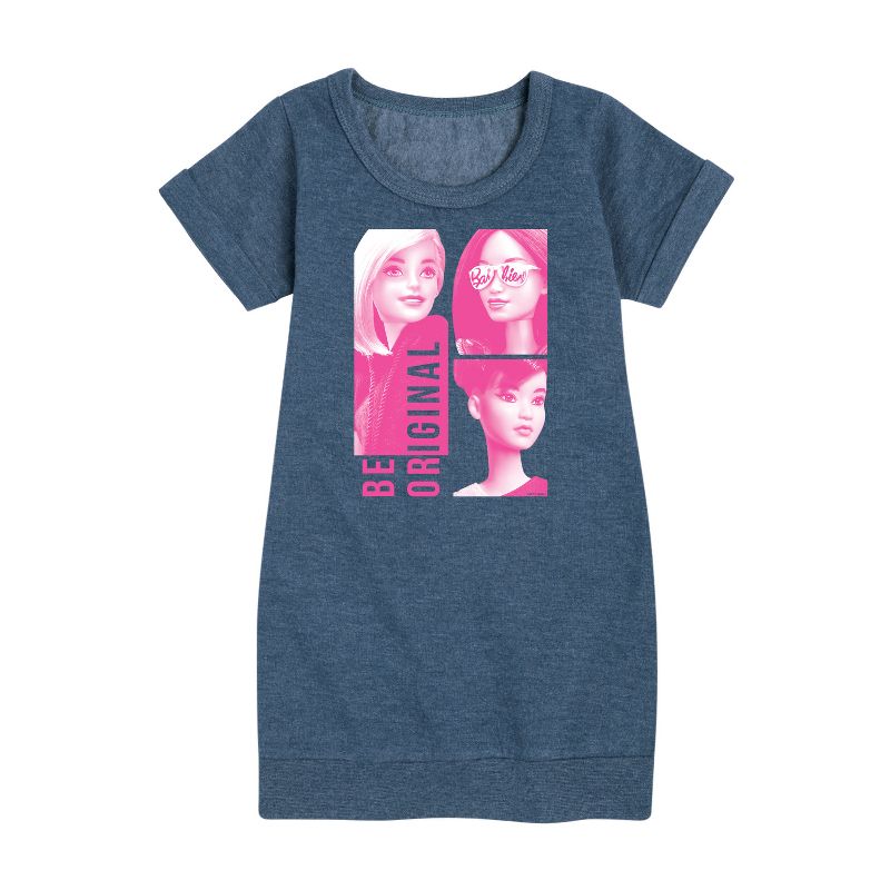 فستان باربي الأصلي ذو الأكمام القصيرة من الصوف برسومات مربعات للبنات