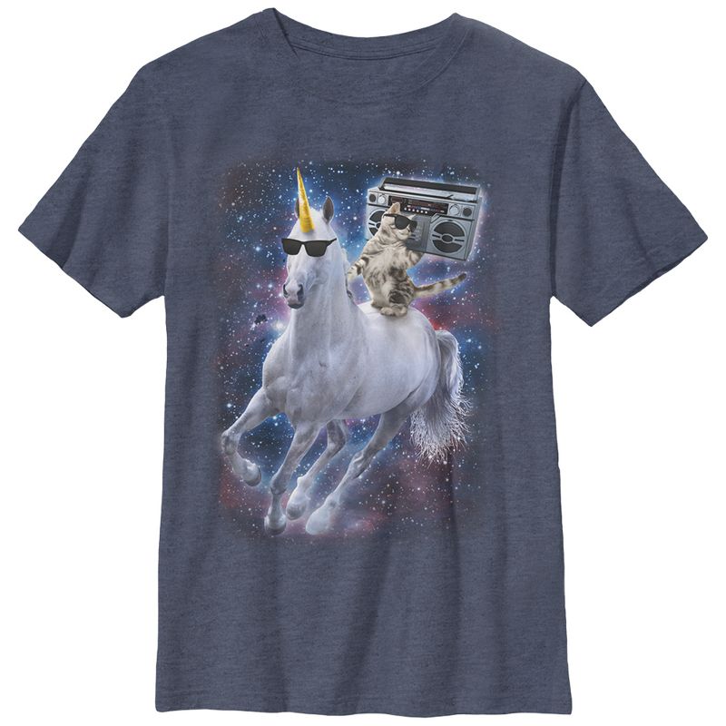 Boy's Lost Gods Boombox Cat and Unicorn Space Song T-Shirt