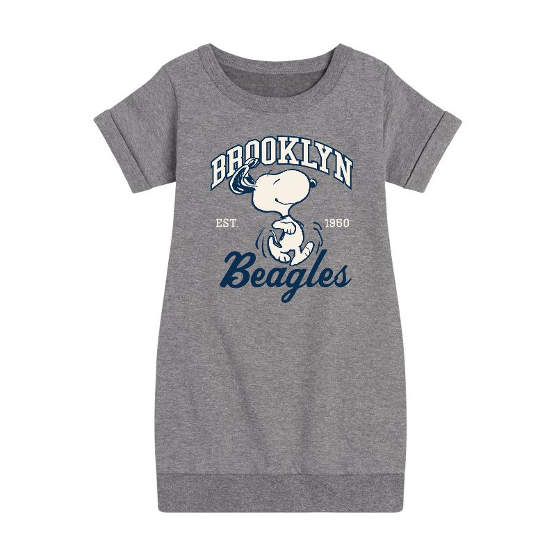 Girls' - Peanuts - Brooklyn Beagles Graphic Short Sleeve Fleece Dress