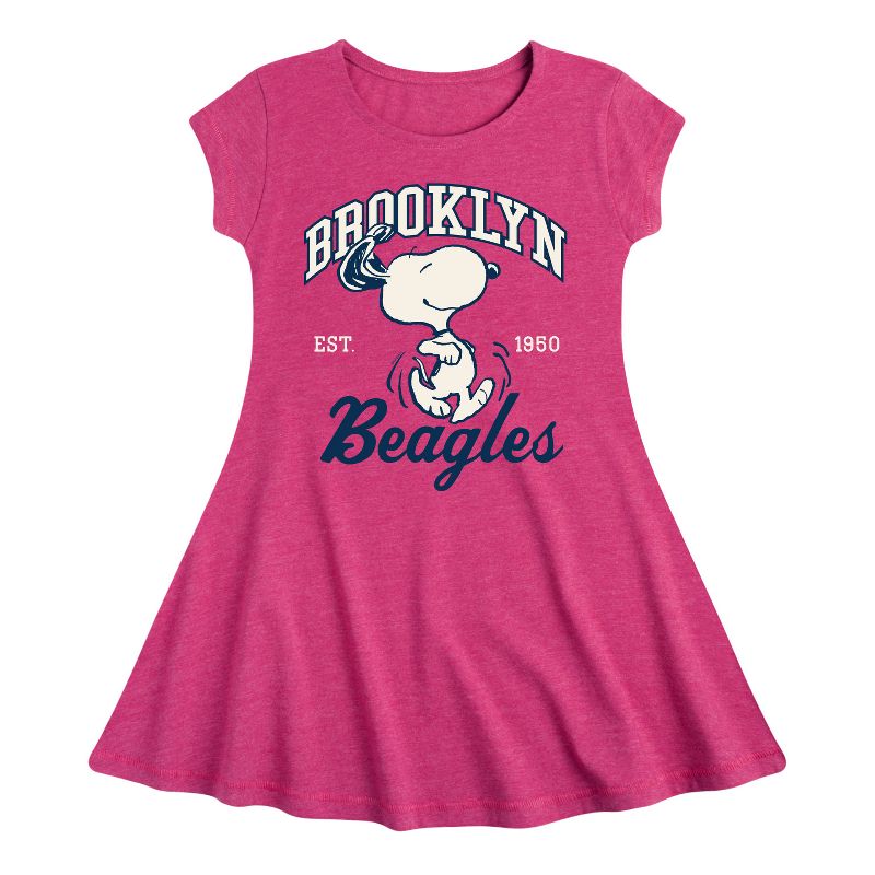 Girls' - Peanuts - Brooklyn Beagles Fit & Flair Cap Sleeve Dress