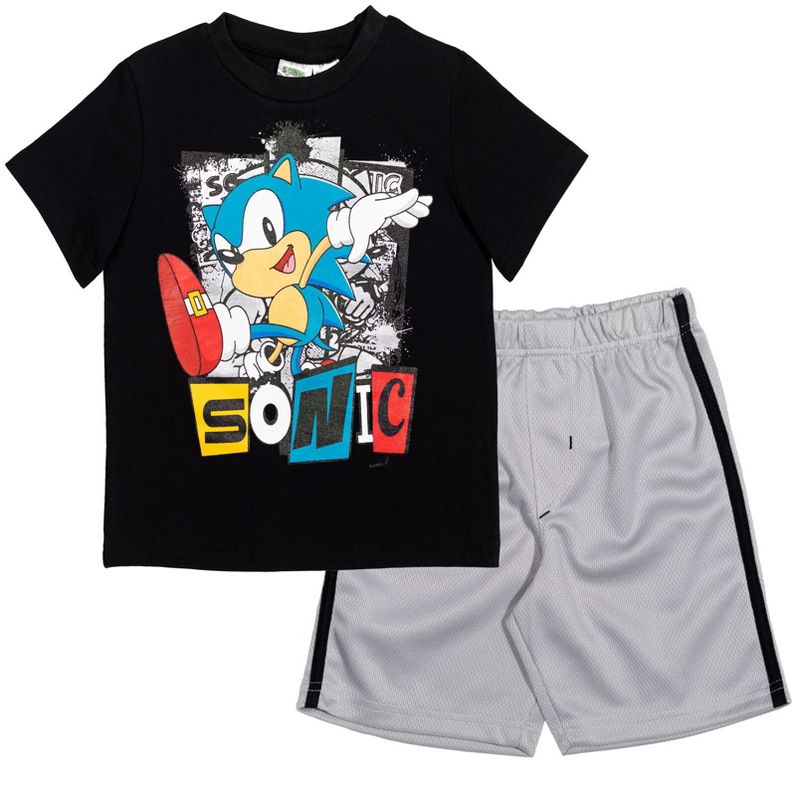 طقم ملابس رياضية من SEGA Sonic the Hedgehog، تيشيرت وشورت، مناسب للأطفال الصغار والكبار