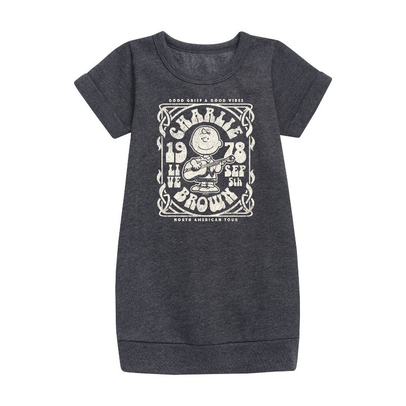 Girls' - Peanuts - Charlie Brown Tour Graphic Short Sleeve Fleece Dress