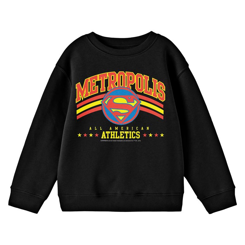 Superman Metropolis All American Athletics Crew Neck Long Sleeve Youth Black Tee