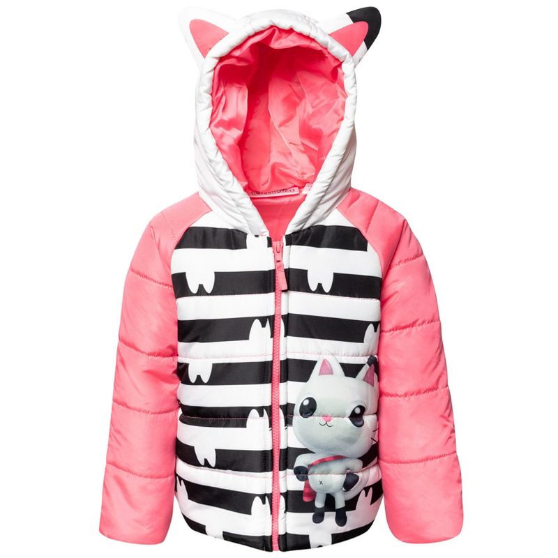 Dreamworks Gabby's Dollhouse Pandy Paws Girls Zip Up Puffer Jacket Toddler