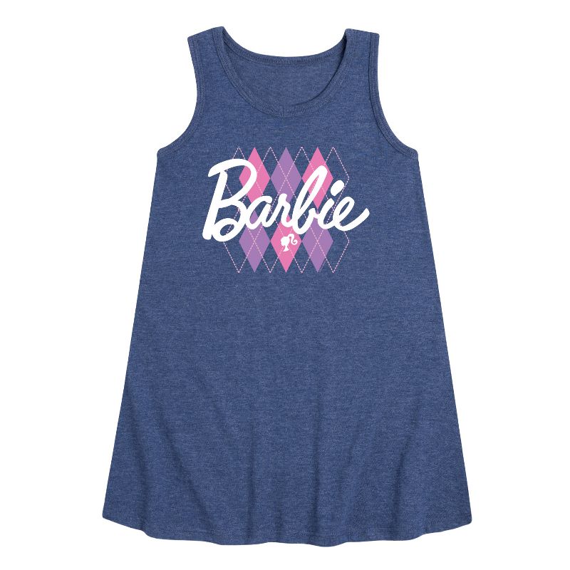 Girls' - Barbie - Argyle Graphic Sleeveless Aline Dress