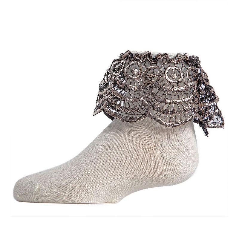 Memoi Metallic Scalloped Cotton Blend Anklet Socks