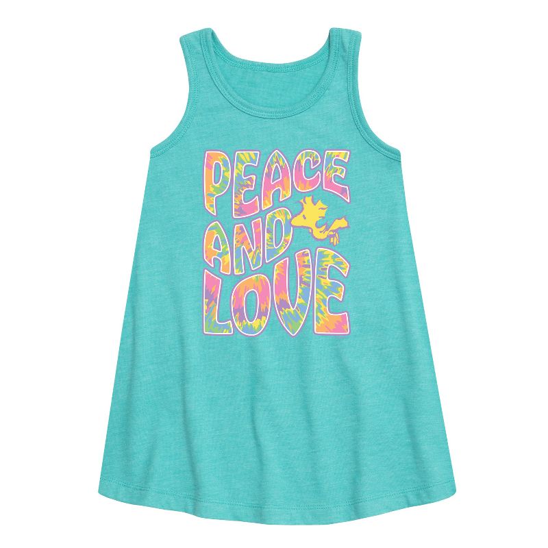 Girls' - Peanuts - Peace & Love Graphic Sleeveless Aline Dress