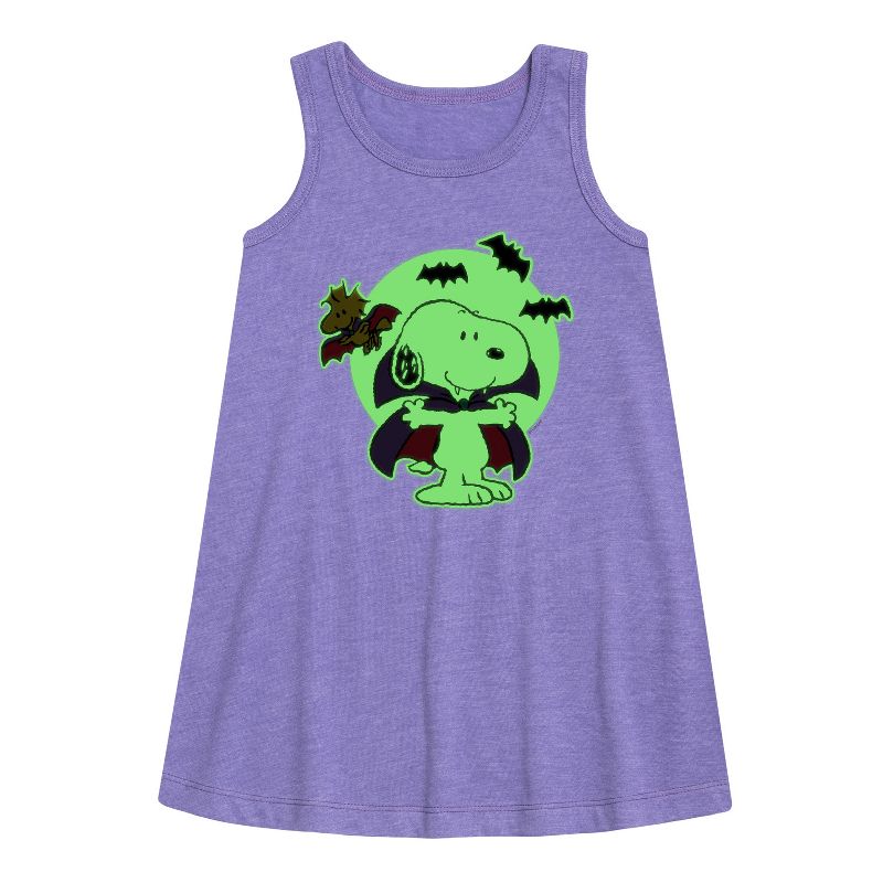 Girls' - Peanuts - Glow In The Dark Vampire Snoopy Graphic Sleeveless Aline Dress