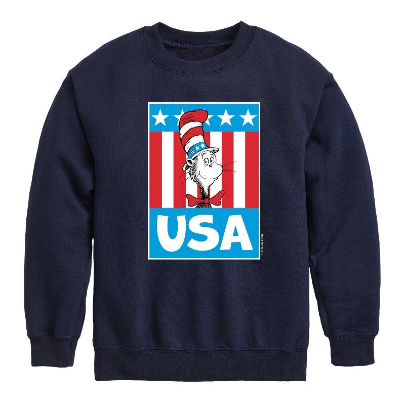 Boys' - Dr. Seuss - Cat In The Hat USA Graphic Long Sleeve Fleece Sweatshirt