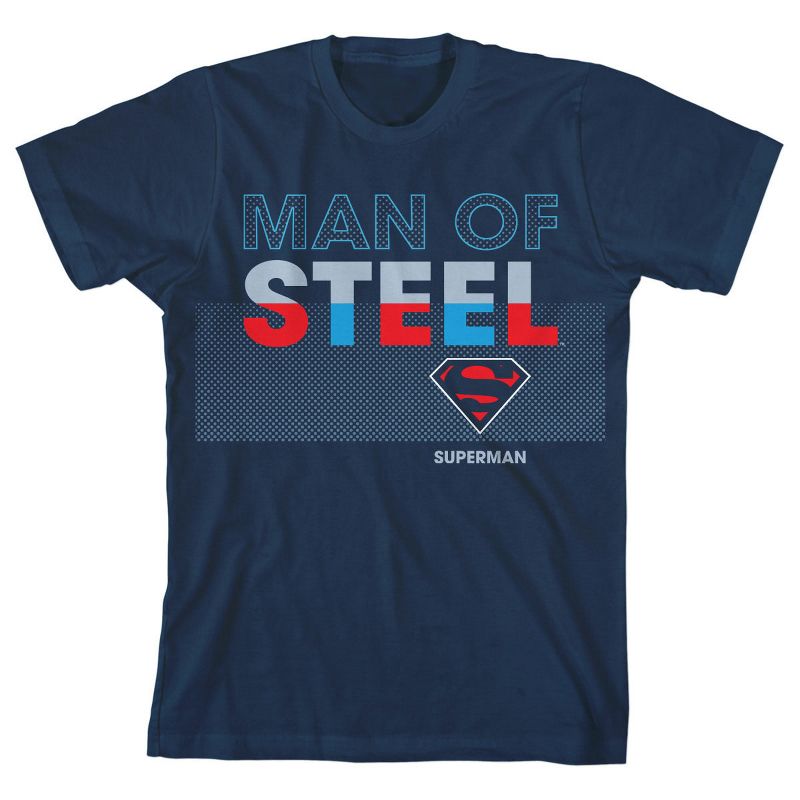 Superman Man of Steel Youth Navy Blue Graphic Tee
