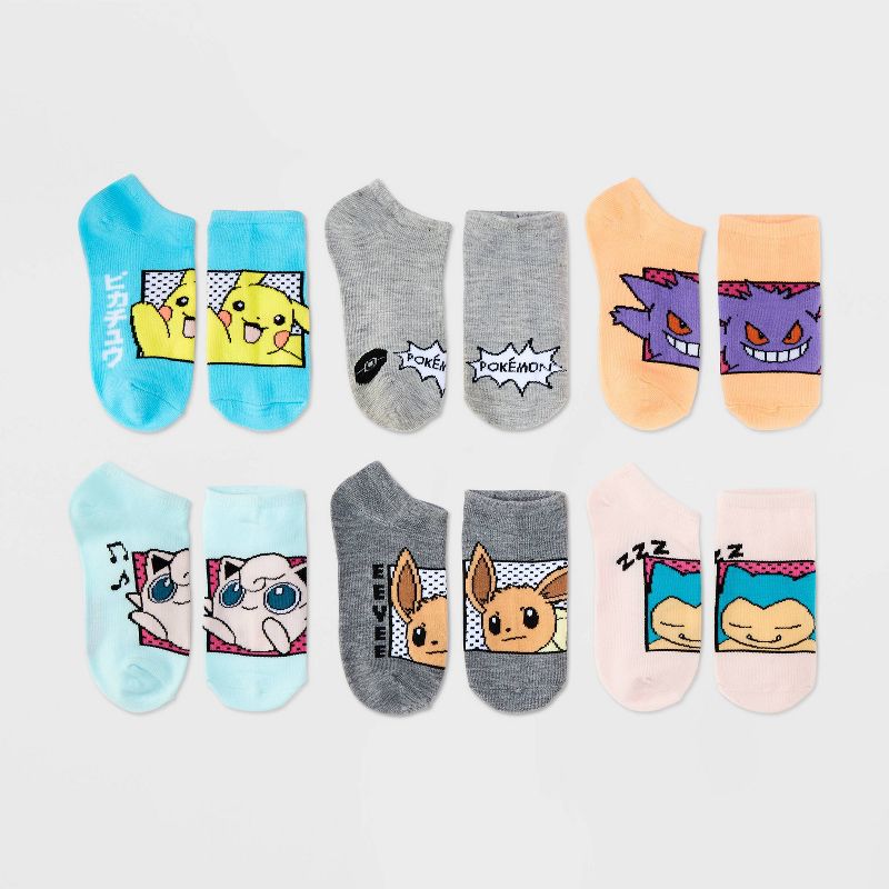 Girls' Pokemon & Friends 6pk No Show Socks - Blue