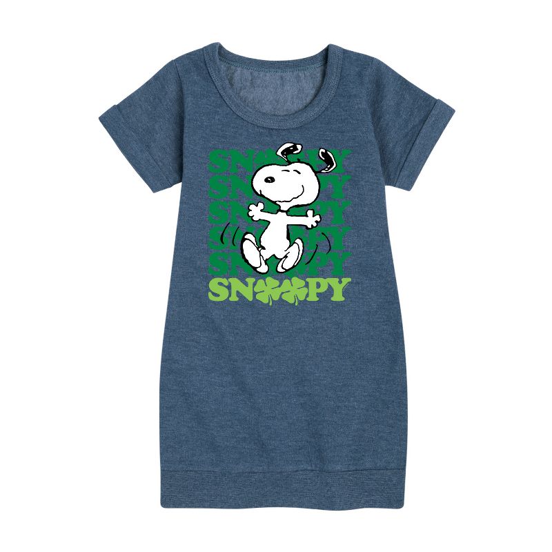 Girls' - Peanuts - Snoopy Clover Dance Graphic Short Sleeve Fleece Dress