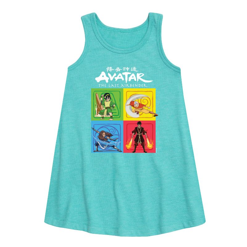 Girls' - Avatar: The Last Airbender - Four Elements Square Graphic Sleeveless Aline Dress