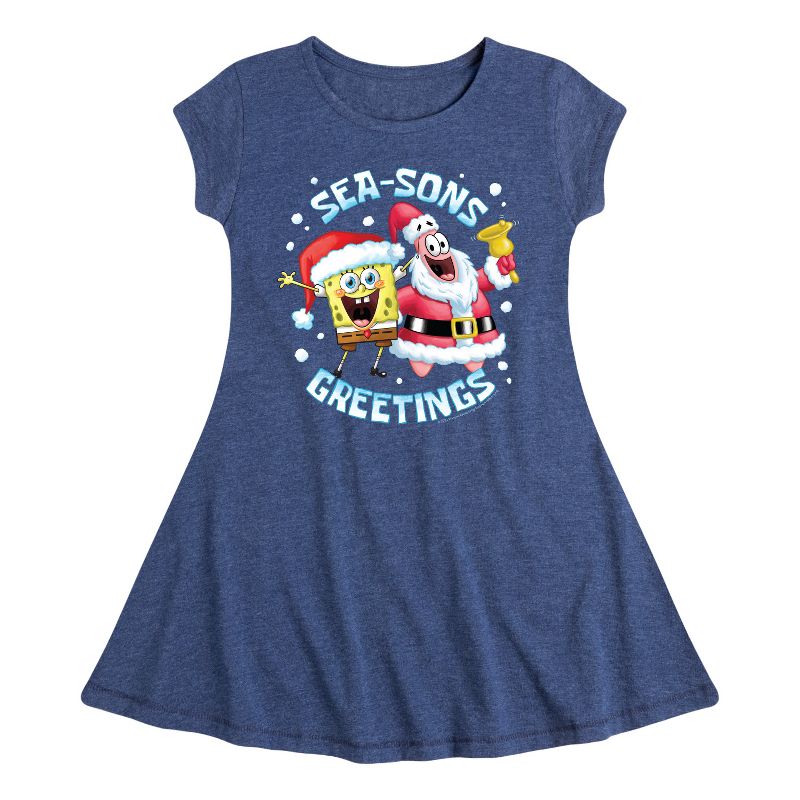 Girls' - SpongeBob SquarePants - Seasons Greetings Fit & Flair Cap Sleeve Dress