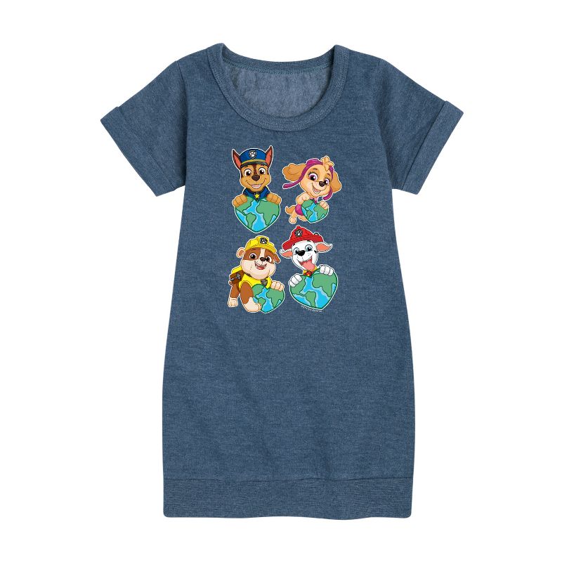 Girls' - Paw Patrol - Heart Earth Graphic Short Sleeve Fleece Dress