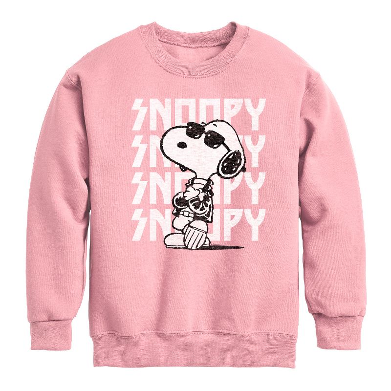 Boys' - Peanuts - Snoopy Rock Name Repeat Graphic Long Sleeve Fleece Sweatshirt