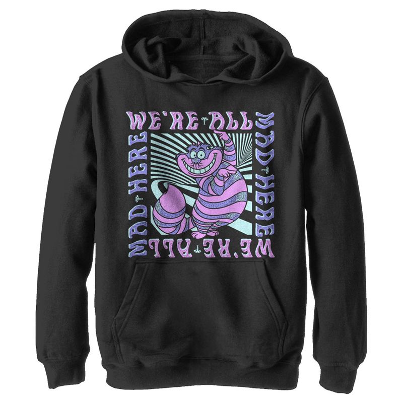 Boy's Alice in Wonderland Cheshire Cat We're All Mad Here Colorful Pull Over Hoodie