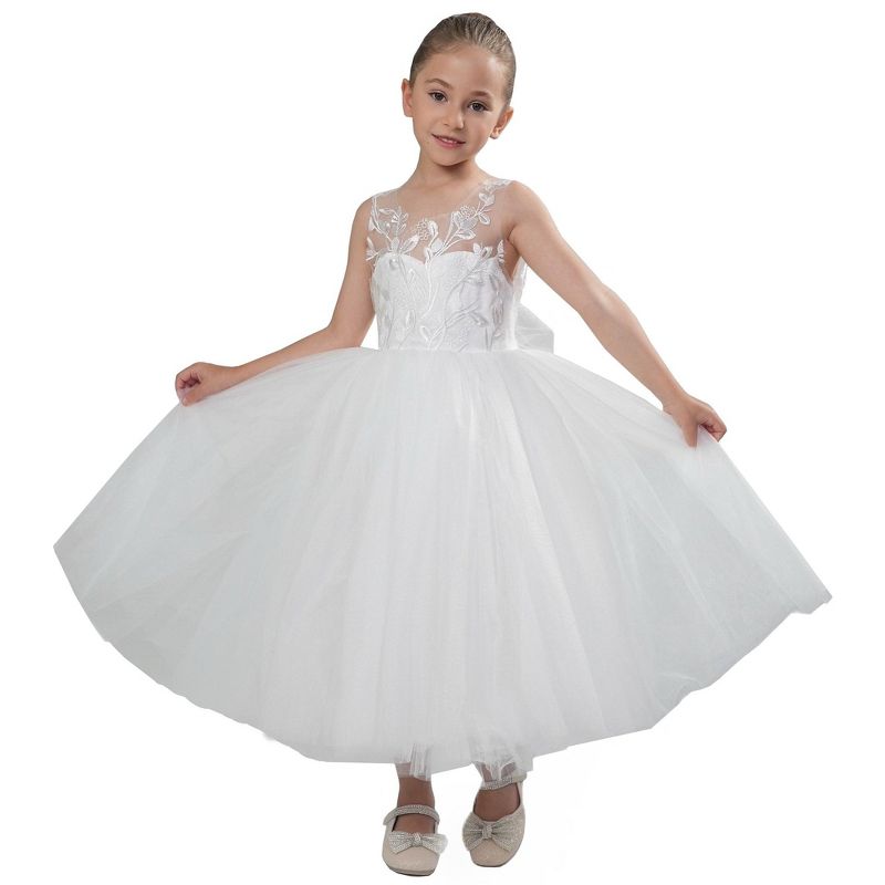 2Bunnies Girls' Sleeveless Maxi Embroidered Tulle Dress