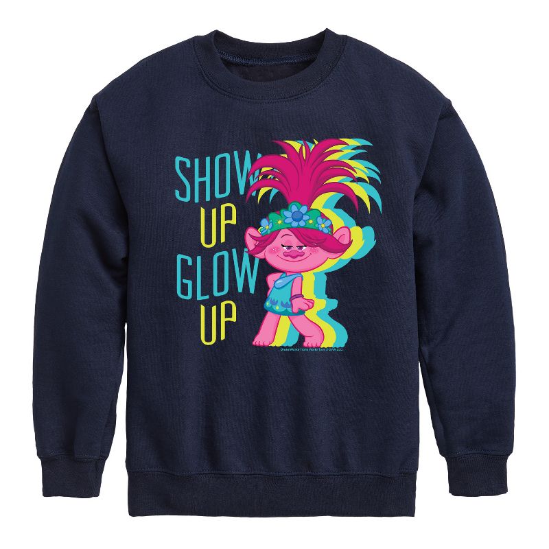 Boys' - Trolls - Show Up Glow Up Poppy Graphic Long Sleeve Fleece Sweatshirt