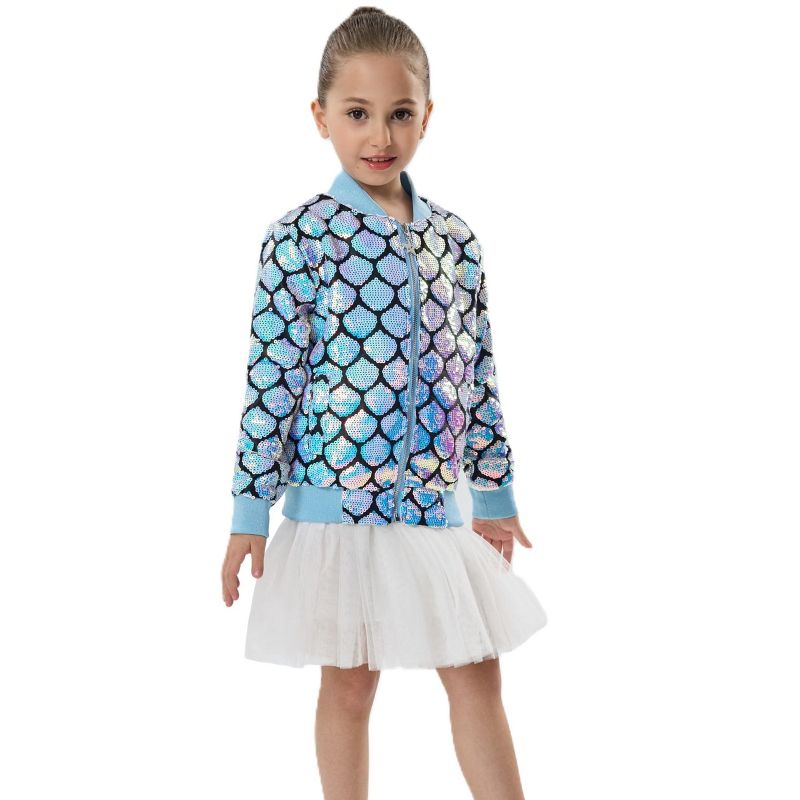 2Bunnies Girls' Seashell Glow Sequin Bomber Jacket