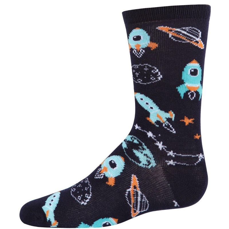 Memoi Boys' Rocket Ship Rayon from Bamboo Crew Socks