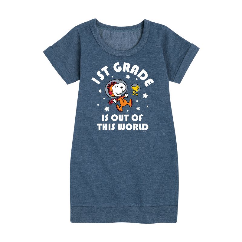 Girls' - Peanuts - 1st Grade Is Out Of This World Graphic Short Sleeve Fleece Dress