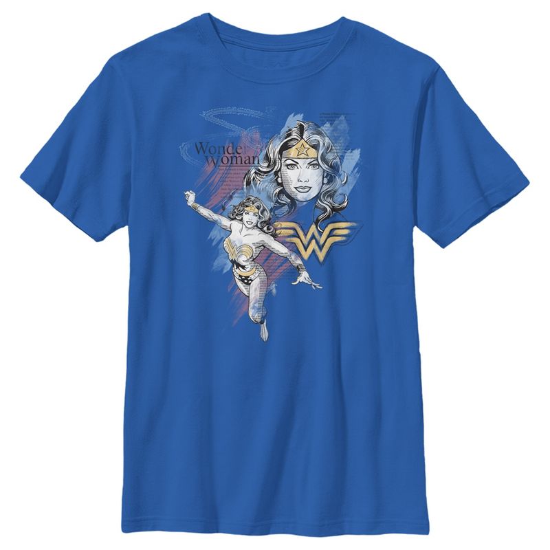 Boy's Wonder Woman Pastel Newspaper T-Shirt