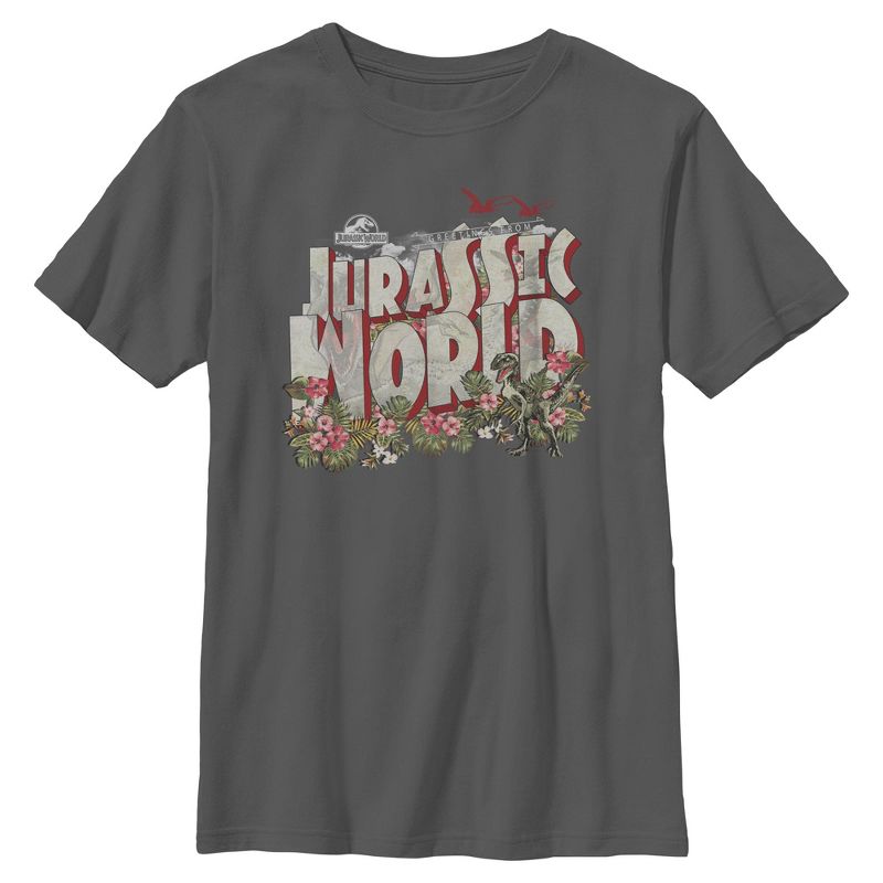 Boys Jurassic World Cartoon Floral Logo T Shirt