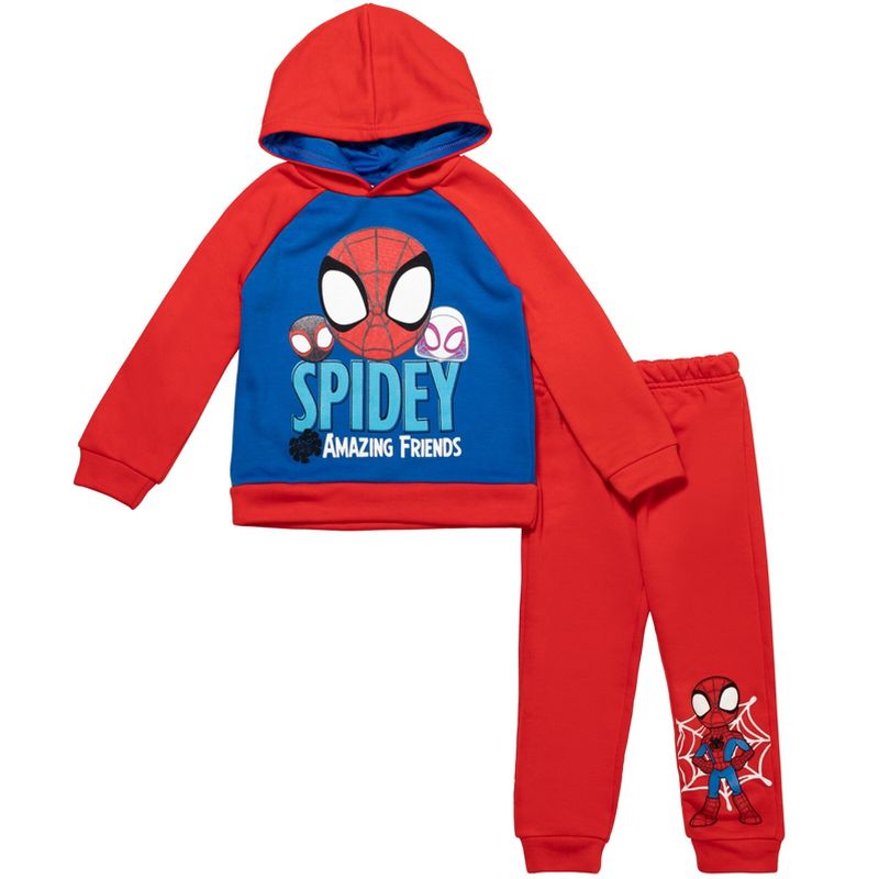 طقم ملابس للأطفال الصغار من Marvel Spider-Man and His Amazing Friends، مصنوع من الصوف، وهودي، وبنطال