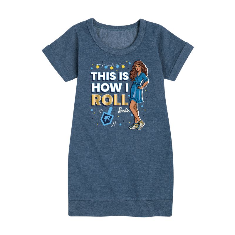 Girls' - Barbie - This is How I Roll Holiday Graphic Short Sleeve Fleece Dress