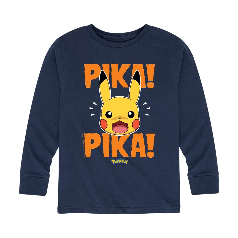 تي شيرت جرافيكي بأكمام طويلة مطبوع عليه صورة بوكيمون للأولاد - بيكا بيكا خائفة