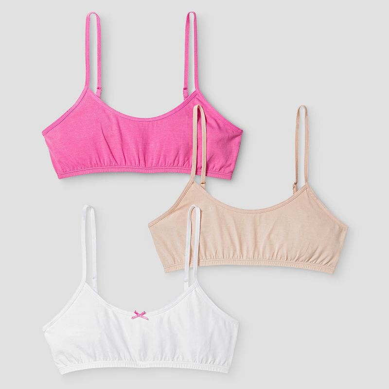 Girls' 3pk Cotton Cami Bra - Cat & Jack™ Pink/White/Beige
