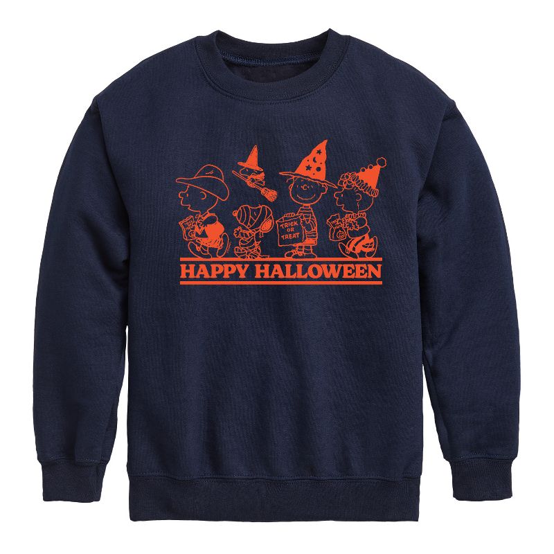 Boys' - Peanuts - Orange Happy Halloween Graphic Long Sleeve Fleece Sweatshirt